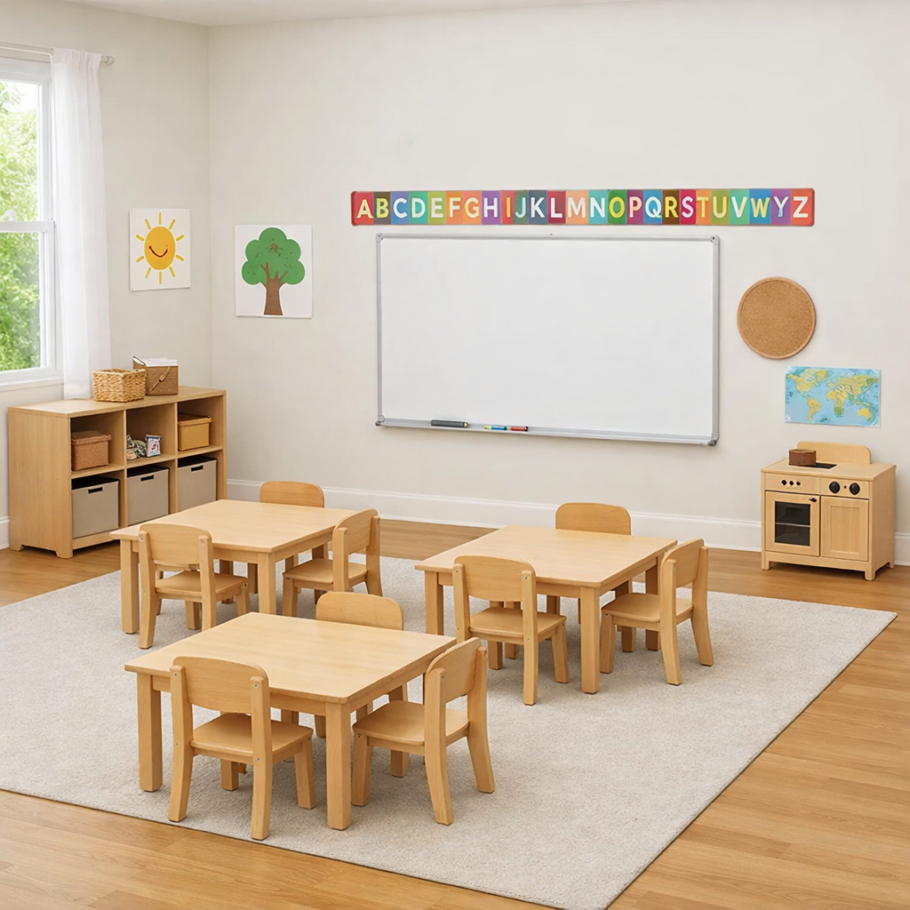 Kindergarten Classroom with Simple Furniture and Open Space-1