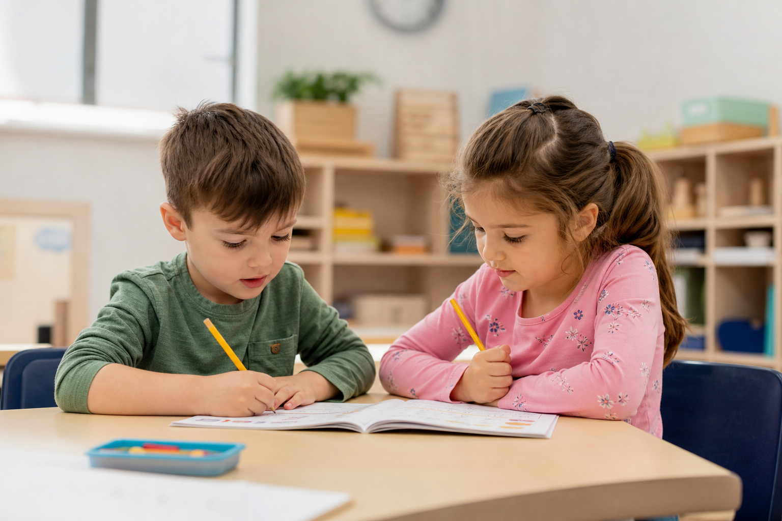 Two Children Reading at Desk